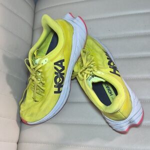 Hoka Neon Yellow and Coral Road Running Shoes 12D
